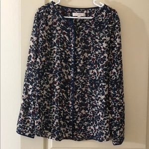 NWOT LOFT long sleeve sheer blue poly blouse large